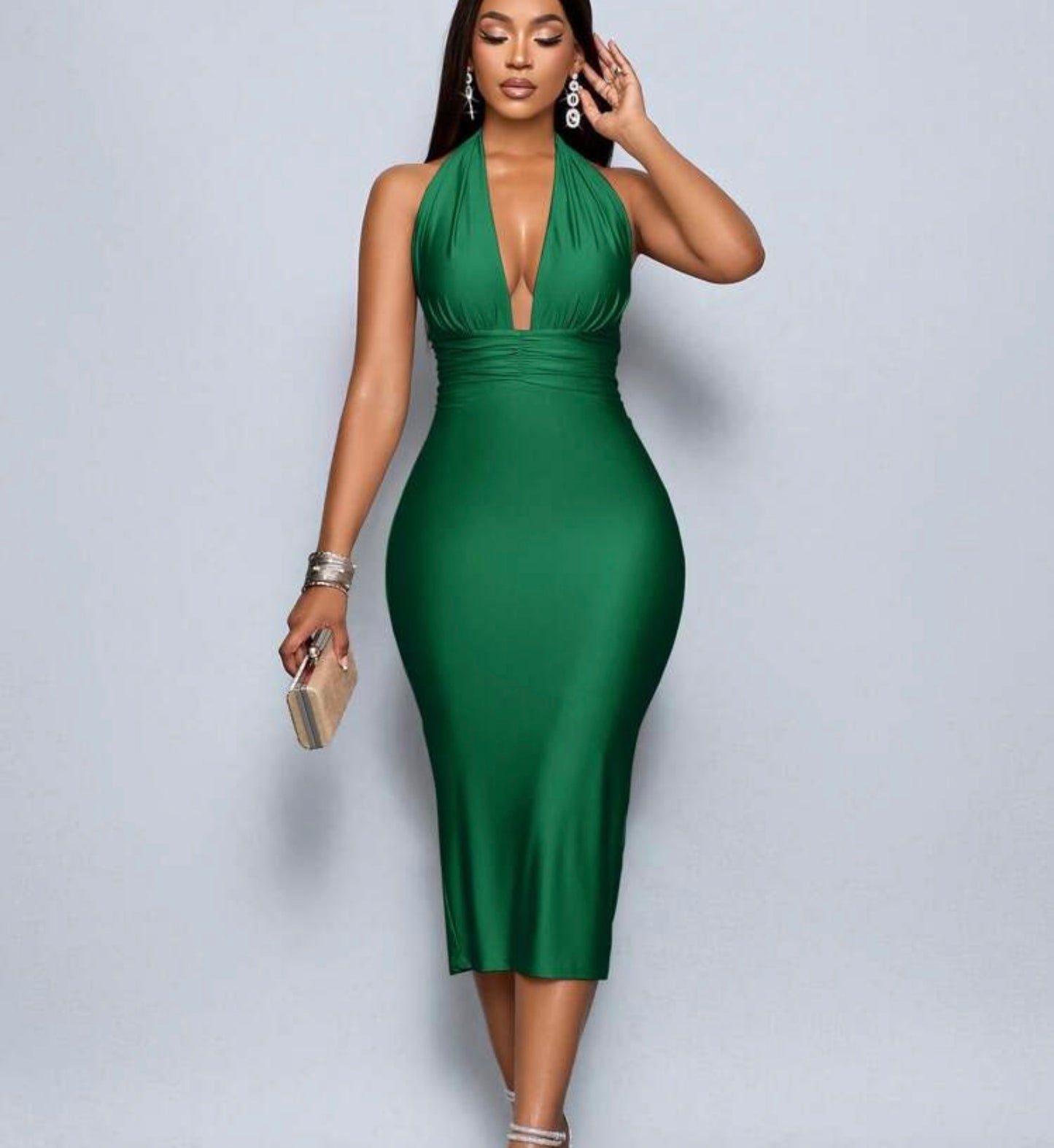 Emerald Hour Halter Midi Dress