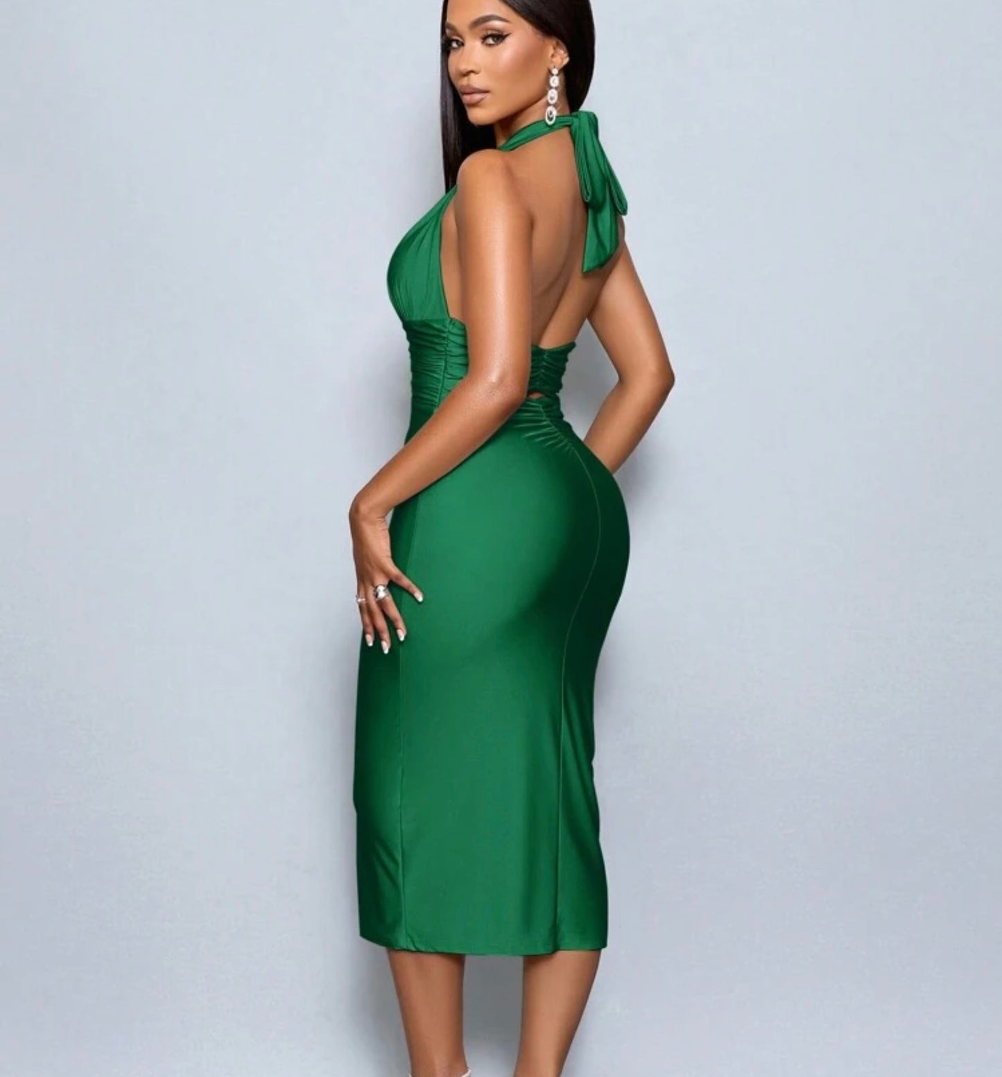 Emerald Hour Halter Midi Dress