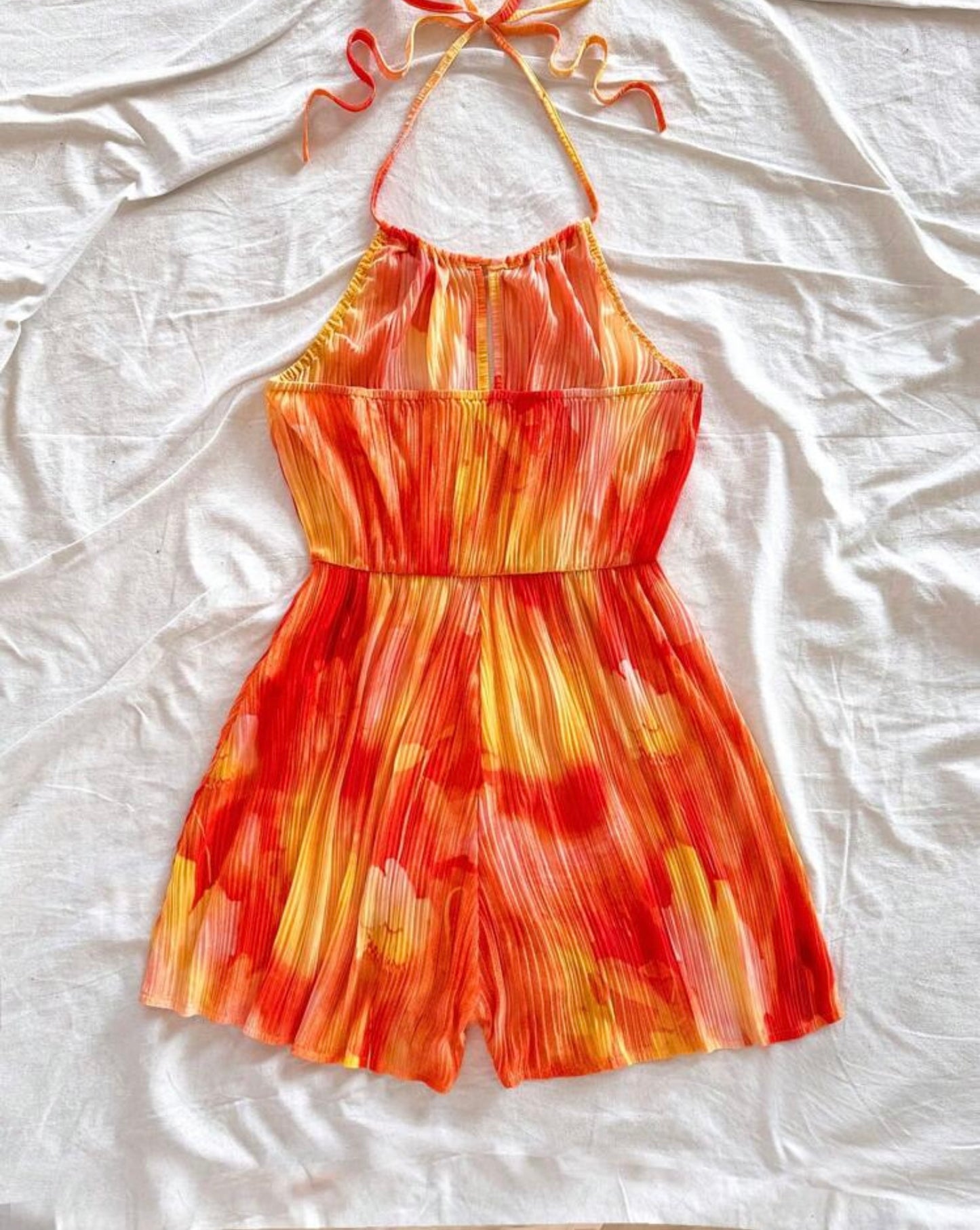 Sunset Drip Pleated Romper