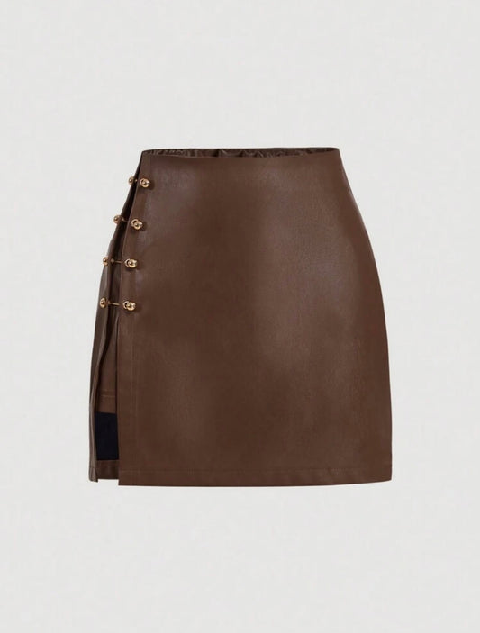 Cocoa Luxe Side-Buckle Skirt