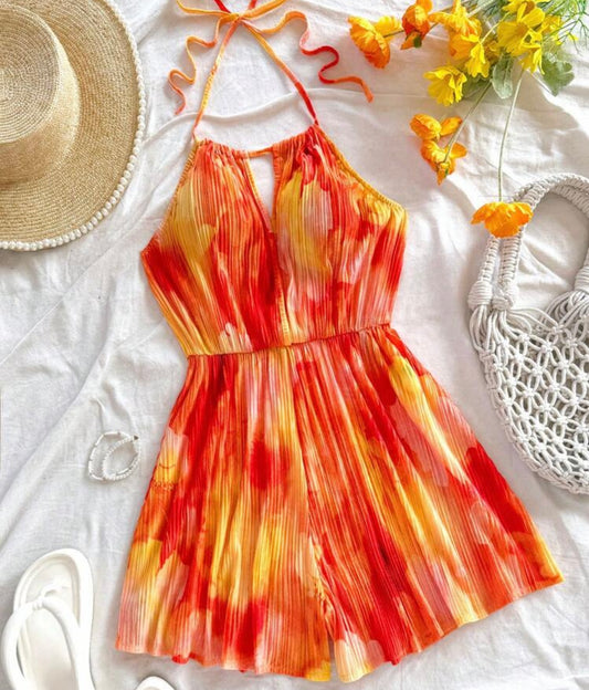 Sunset Drip Pleated Romper